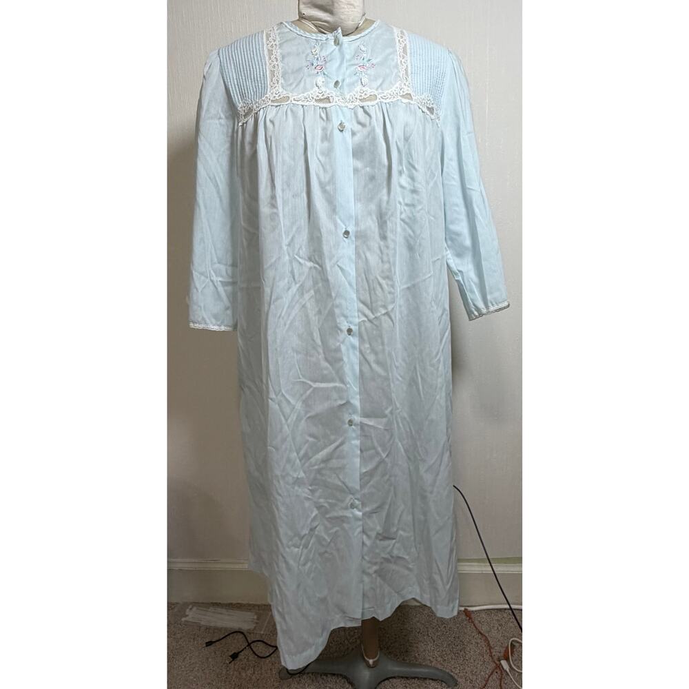 Vintage Barbizon Lace Embroidered Button Nightgown Robe Cottagecore Large